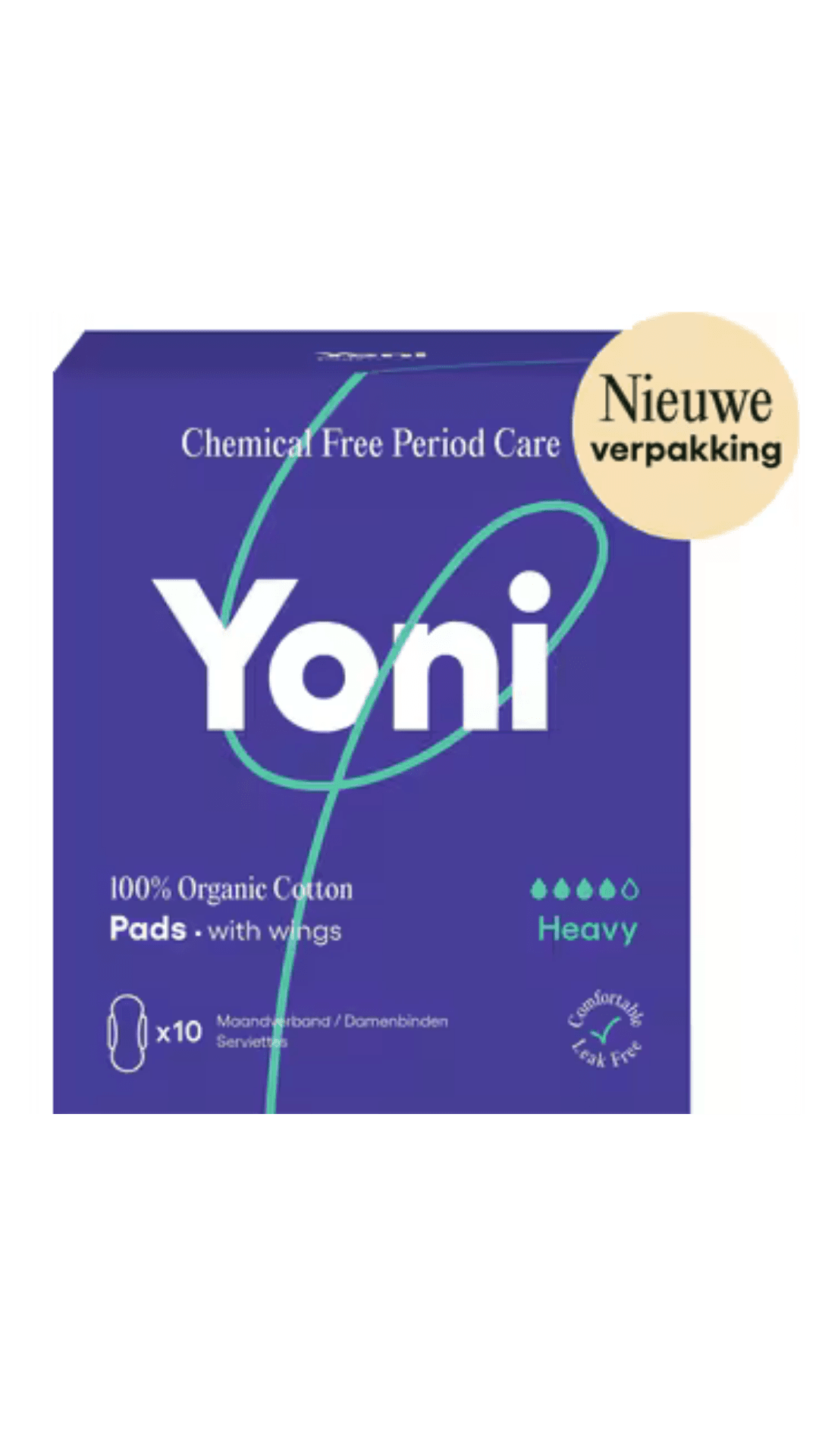Yoni Maandverband Heavy 100% Biologisch Katoen met Vleugels